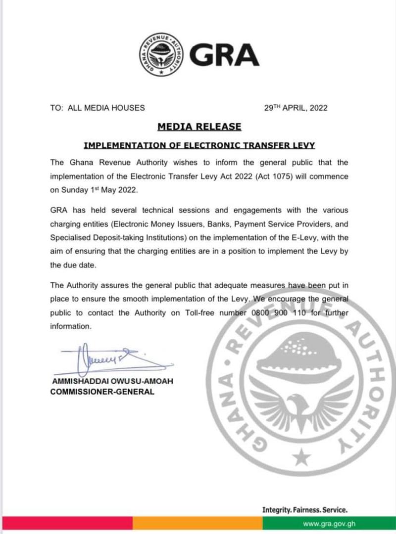 ELevy begins TODAY, GRA assures smooth take off Republic Online