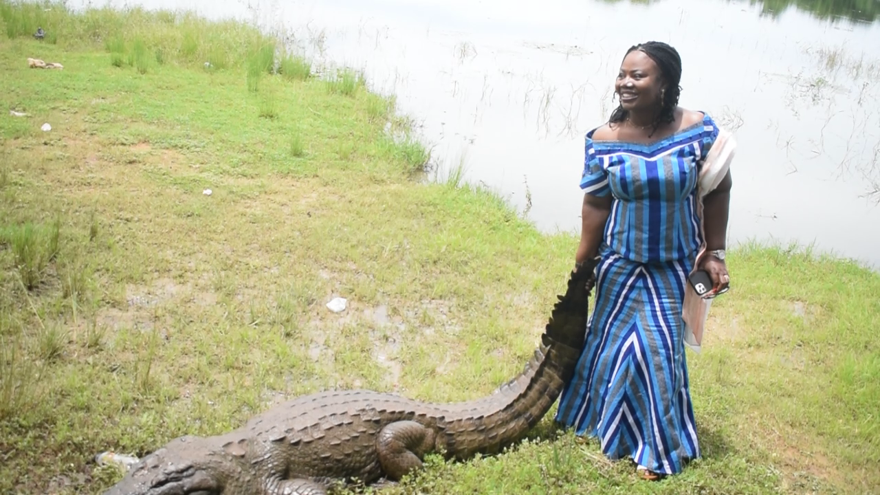 COP Maame Tiwaa Addo-Danquah rides on 80-year old Paga crocodile