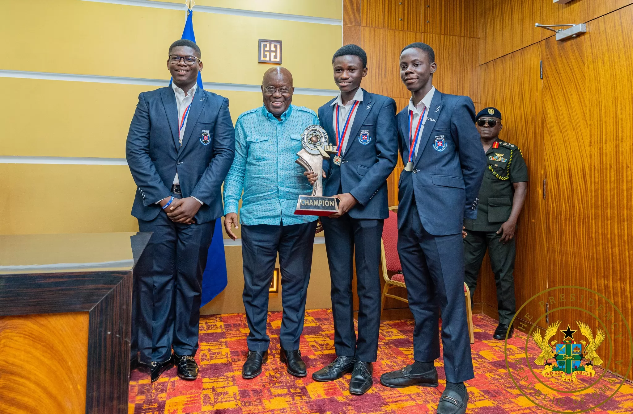 NSMQ champions PRESEC presents trophy to President Akufo-Addo
