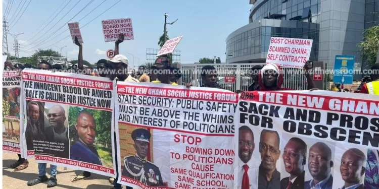 Members of New Ghana Social Justice Forum pickets at BOST over GH¢285k phones; demands resignation of top officials