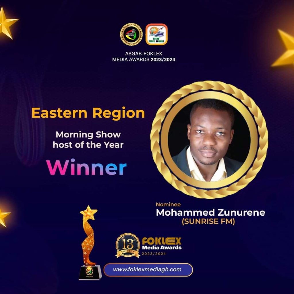 GBC's Sunrise F.M's Mohammed Zunurene wins Eastern Region Morning Show Host of the year