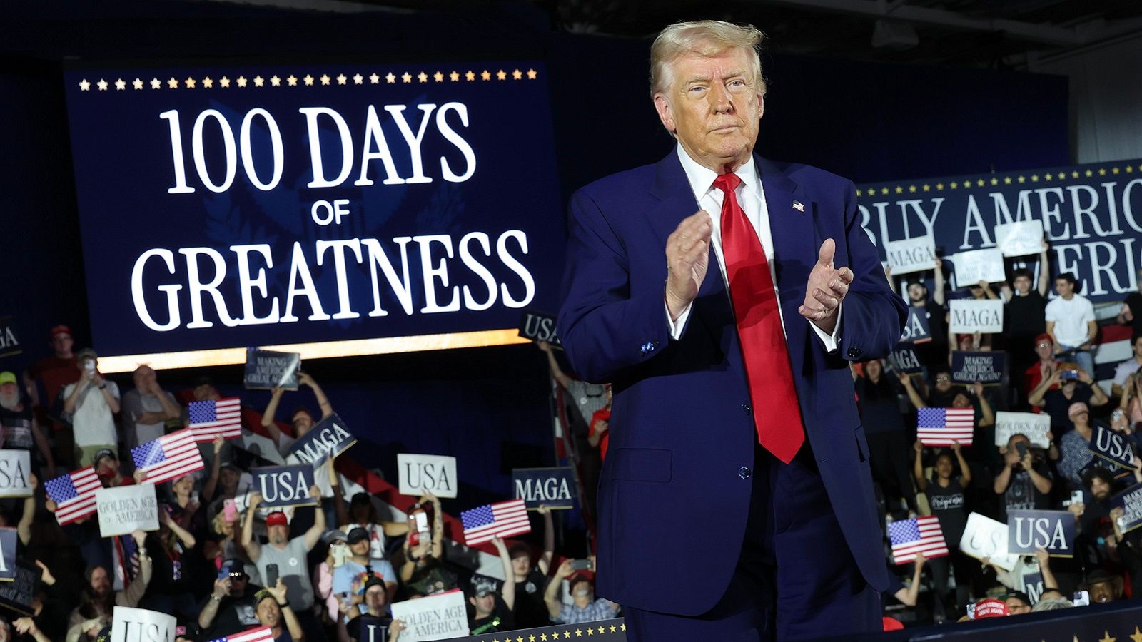 Trump celebrates 100 days in office by touting record and blasting foes