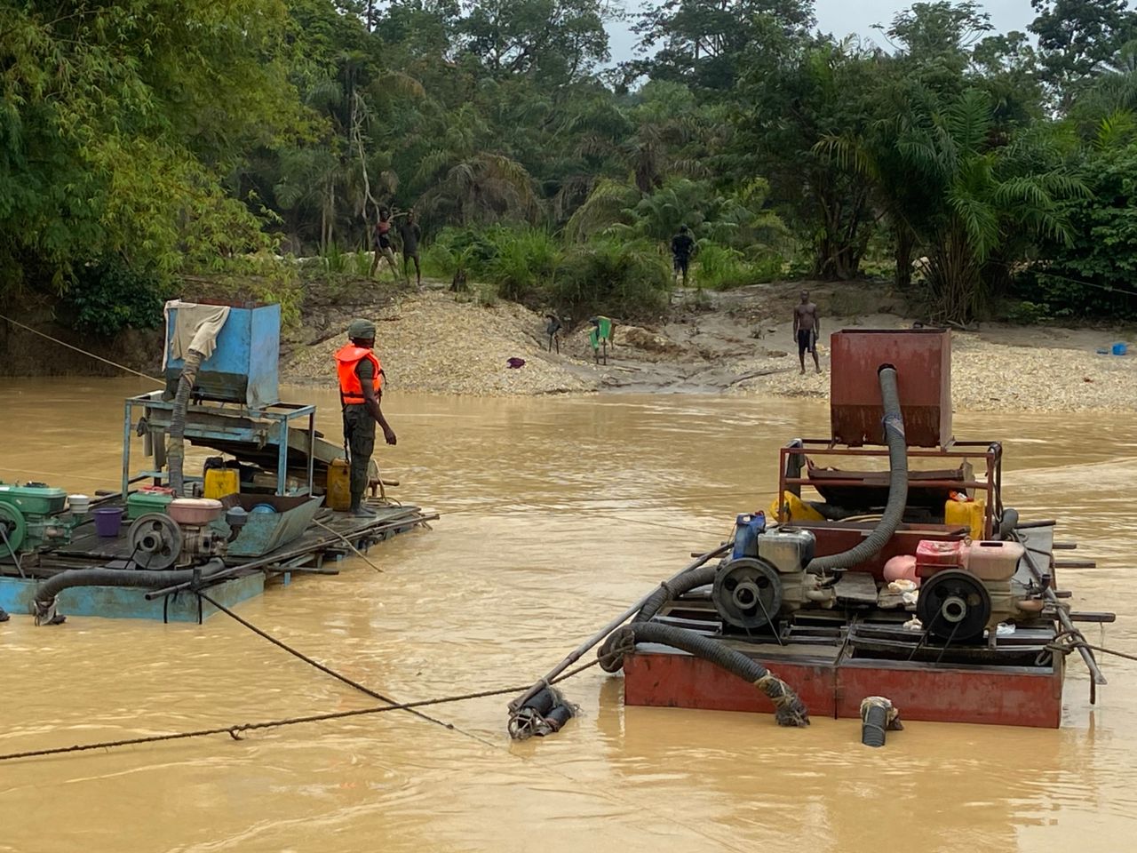 Galamsey crackdown: Blue Water Guards destroy 8 Chanfang machines, seize 8 pumps near Ankobra River