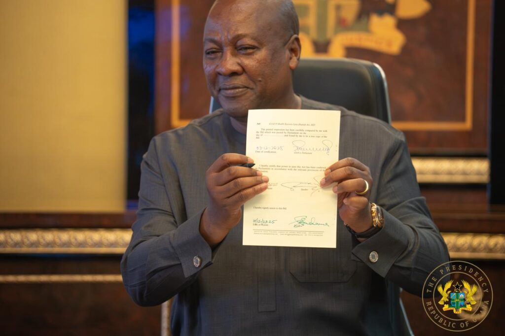 VIDEO: President Mahama assents to COVID-19 Health Recovery Levy Repeal Act, 2025